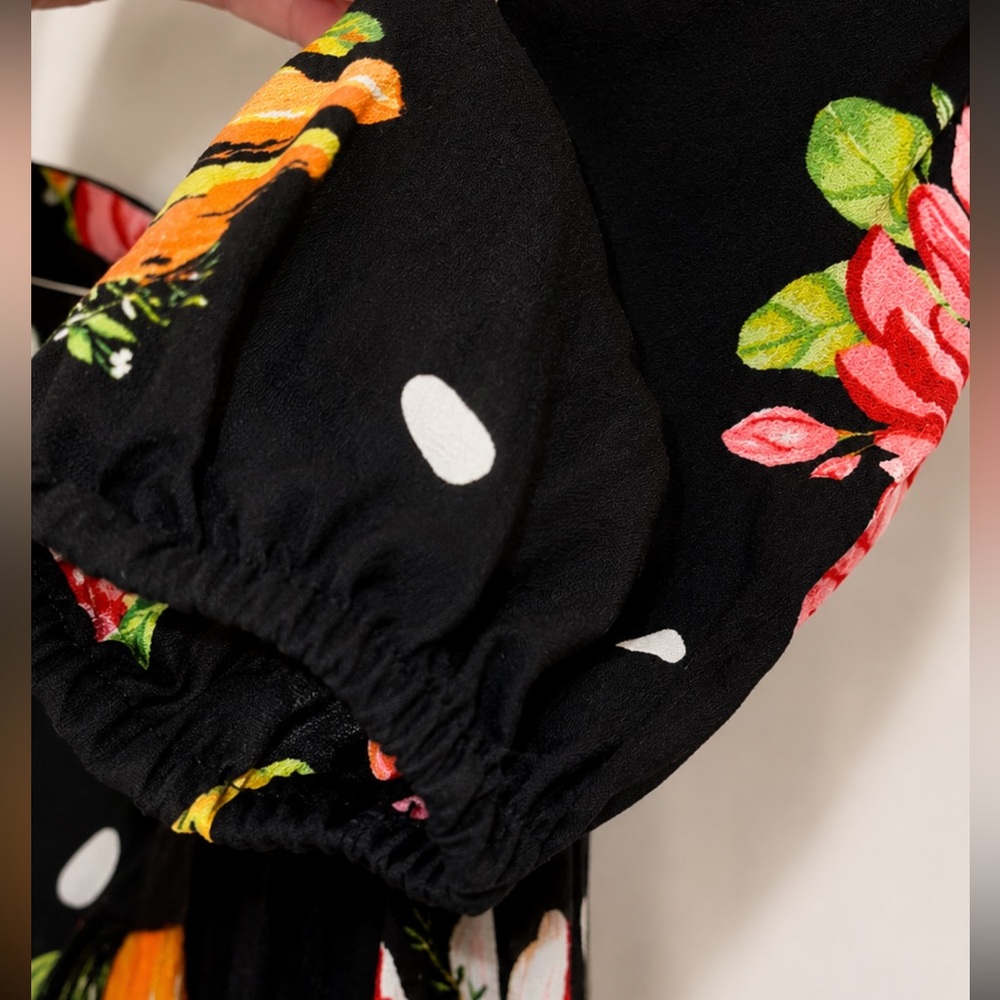 Farm Rio Nanaju Floral Mini tropical Bold Dress in Black Multi Pinks Orange XS - Picture 5 of 10